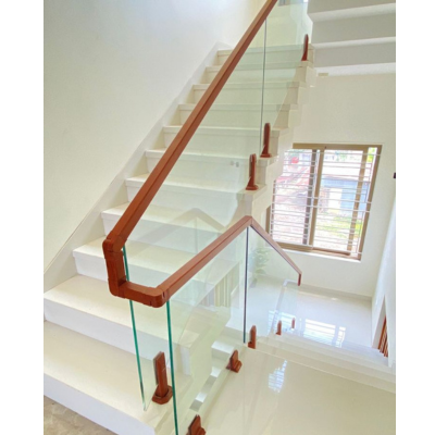 Teak wood stair railing with polished