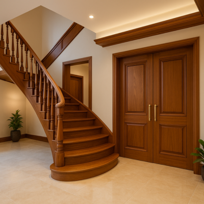 custom teak wood works Hyderabad – teak staircase and doors